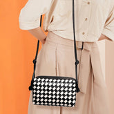 Sac à bandoulière simple et tendance à une épaule en échiquier noir et blanc à carreaux, petit sac carré
